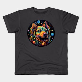 Colorful space dog with planets Kids T-Shirt